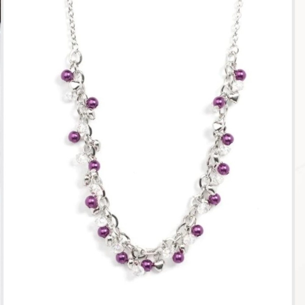 Paparazzi Silver Necklace with Purple Accents Soft-Hearted Shimmer Fashion Jewel